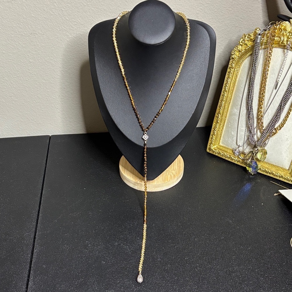 Crystal Lariat Necklace Rhinestone Dainty